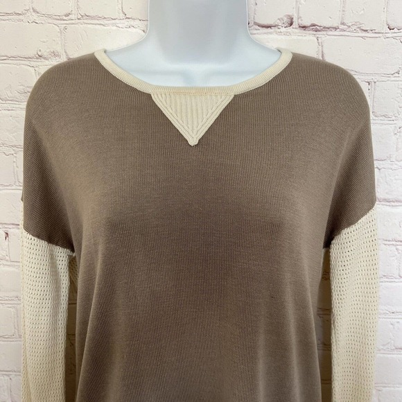 Mel & Lisa Brown & Cream 75% Silk Blend Pullover High Low Sweater - Size Small - Picture 2 of 9